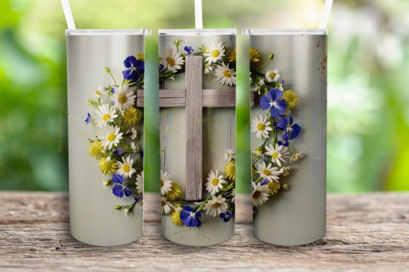 3D Christian Cross Floral Cross Tumbler Graphics for Crafts