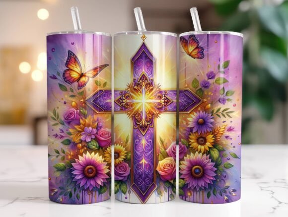 Cross Christian Floral 20oz Tumbler Wrap Graphics
